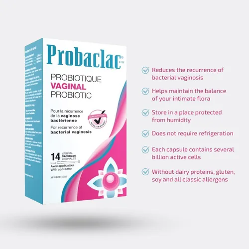 Vista 3 de Probaclac Probiótico vaginal para VB Fórmula de vaginosis bacteriana Clínicamente aprobado Reduce la recurrencia de VB Equilibra el pH