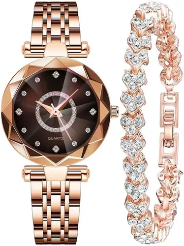 Vista 7 de Relojes de mujer con pulsera oro rosa para dama elegante correa de acero inoxidable moda analógico creativo diamante dial reloj de pulsera