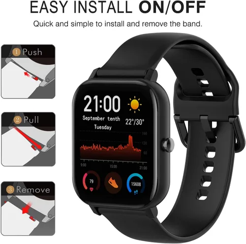 Vista 5 de QGHXO Correa de repuesto para Amazfit GTS 4/4 Mini/3/2/2e/ GTR Mini/GTR 1.654 in/Active, banda de silicona suave de repuesto para Amazfit Bip 3/3