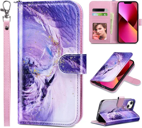 Vista 38 de ULAK Compatible con iPhone 13 Funda tipo cartera para mujer, funda tipo billetera de piel PU con tarjetero y función de caballete, funda protectora