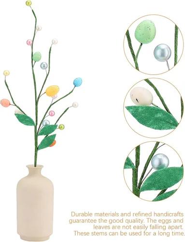Vista 6 de 6 palillos artificiales de huevos de Pascua, ramas florales, coloridos huevos de Pascua, guirnalda de huevos de Pascua, palillos de flores, ramo
