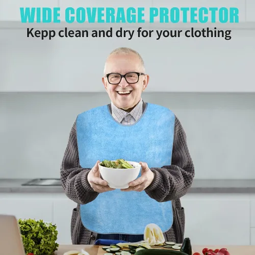 Vista 4 de Baberos para adultos para hombres y mujeres, paquete de 4 unidades, baberos de rizo reutilizables para personas mayores, toalla impermeable