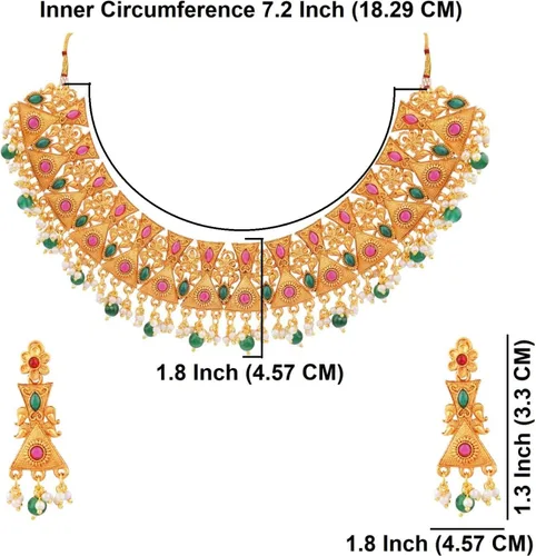 Vista 4 de Efulgenz Indian Wedding Jewelry for Women Antique Gold Tone Pink Choker Necklace Set Faux Pearl Drop Dangle Earrings Faux Kundan Bridal Set Indian