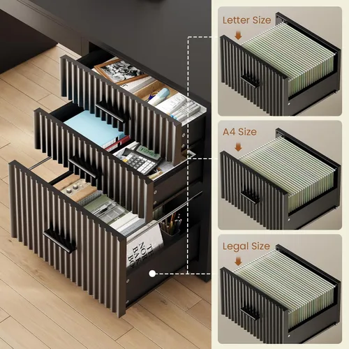 Vista 5 de SEDETA Escritorio eléctrico acanalado en forma de L, 63 x 67 pulgadas de altura ajustable para oficina en casa con cajones y estantes, escritorio