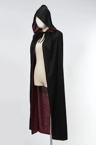 Vista 4 de Reversible Velvet Hooded Vampire Cape, Halloween Cosplay Costume Capucha Borgoña