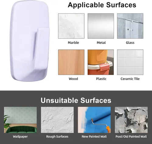 Vista 4 de Ganchos de pared resistentes grandes 6 piezas con 12 tiras adhesivas, gancho de pared removible para colgar, ganchos para colgar abrigos sin daños