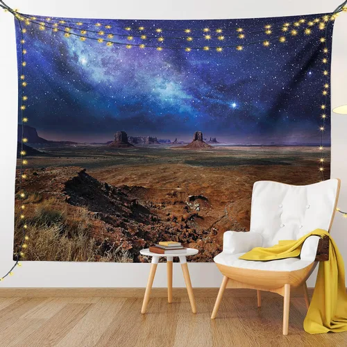 Vista 9 de Ambesonne Tapiz de cielo nocturno, estrellas estrelladas de nebulosa en el desierto, monumento valle, Utah, Arizona, paisaje de Estados Unidos