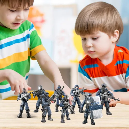 Vista 6 de MEIEST SWAT - Juego de 8 figuras de acción de policía urbana con múltiples accesorios de armas militares, juego de recuerdos de fiesta para niños
