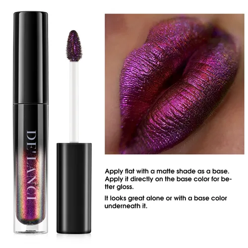 Vista 5 de Lápiz labial Chameleon color azul y verde, brillo de labios metálico brillante para mujeres y niñas, regalo de maquillaje de labios, hidratante