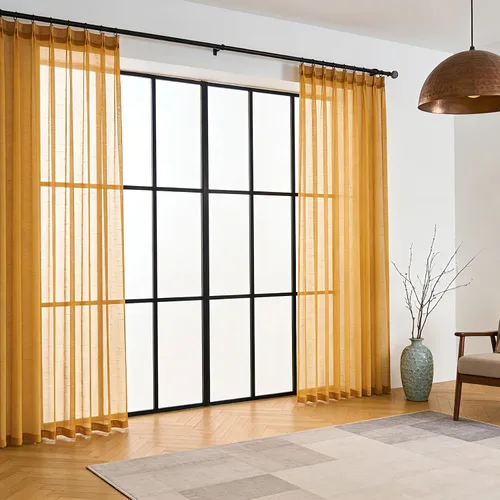 Vista 16 de Cortinas plisadas negras traslúcidas de 84 pulgadas de largo, 2 paneles para dormitorio, lino texturizado, ganchos transparentes para pista
