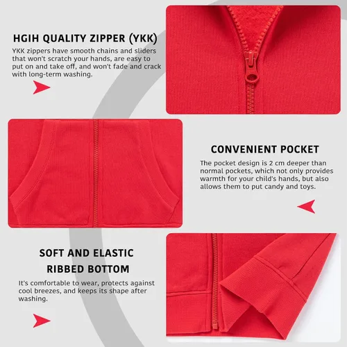 Vista 4 de AMERICLOUD Sudadera con capucha y cremallera para niños, suave y cepillado con capucha, con bolsillos, chaqueta deportiva para niños y niñas