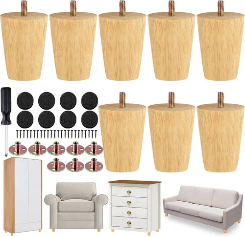 Vista 11 de TURSTIN 8 patas redondas para muebles de 3 pulgadas, patas redondas de madera maciza con tuercas en T M8, patas de sofá, patas de repuesto