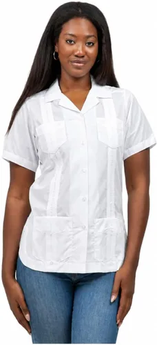 Vista 20 de Mojito Collection Guayabera de manga corta clásica de mezcla de algodón para mujer con 4 bolsillos Aguamarina (Aquamarine)