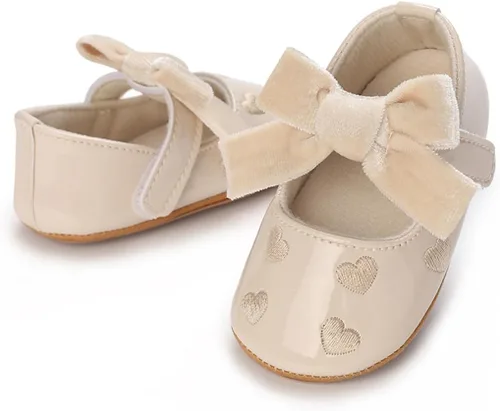 Vista 3 de COSANKIM Zapatos Mary Jane para bebé y niña, suela suave, con lazo, princesa, boda, antideslizantes, para bebé, para primera caminata, zapatos