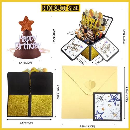 Vista 3 de Tarjeta desplegable de feliz cumpleaños para mujeres y hombres, divertida caja de felicitación 3D de cumpleaños con sobres, etiqueta de notas