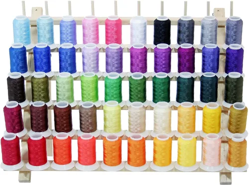 Vista 3 de New ThreadNanny - Estante de hilo de madera para costura, acolchado, carretes de bordado y mini conos (60 carretes)