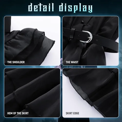 Vista 6 de Leajap Vestido de miércoles, disfraces de Halloween para Addams, vestidos de princesa para adultos, decoraciones de fiesta de cosplay