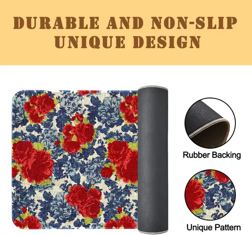 Vista 4 de Mloabuc® Juego de 2 Tapetes de Cocina con Diseño de Flores Estilo Granja Anti Fatiga Impermeables Resistentes a las Manchas Alfombra de Piso