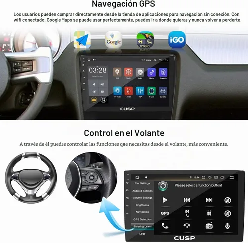 Vista 3 de CUSP Radio estéreo de coche Android de 10 pulgadas, unidad principal universal de doble DIN con CarPlay inalámbrico y Android Auto con cable
