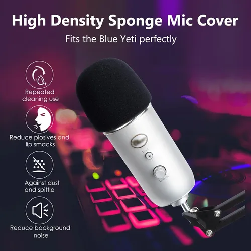 Vista 4 de Protector de viento de espuma para Blue Yeti, Yeti Pro, MXL, Audio Technica y otros micrófonos grandes, cubierta de filtro pop fabricada