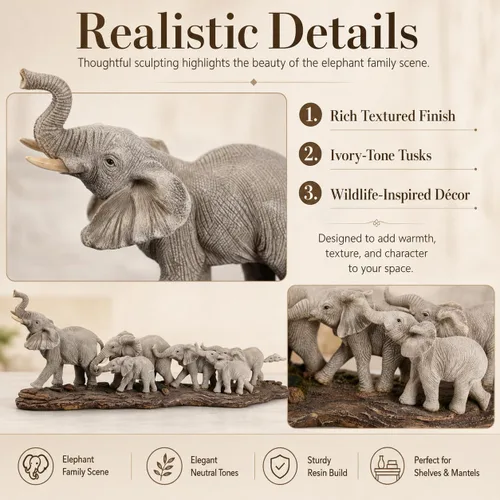 Vista 8 de Comfy Hour - Estatua decorativa de elefante africano extra grande de 15.55 pulgadas, escultura realista de resina de vida silvestre de safari