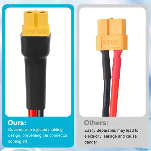 Vista 3 de Cable de extensión XT60 de 10 AWG de 1 pie, 2 unidades, 2, 3, 5, 10, 10, 15, 20, 25, 30, 35, 40, 50, 75, 100 pies, conector hembra a macho XT60