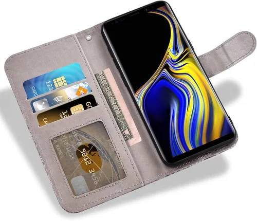 Vista 4 de Asuwish Funda de teléfono para Samsung Galaxy Note 9 con protector de pantalla de vidrio templado y cubierta de cartera de encaje, soporte
