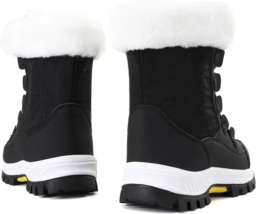 Vista 4 de COOJOY - Botas de nieve a media caña, peludas, e impermeables de mujer para el invierno