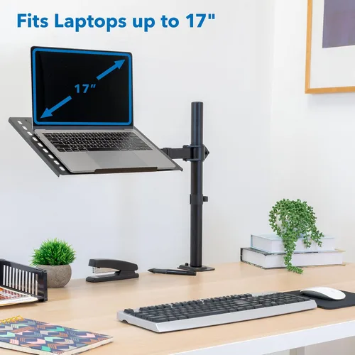 Vista 3 de Mount-It! Soporte de escritorio para laptop, brazo ergonómico totalmente ajustable para laptop con bandeja ventilada, gestión de cables, abrazadera