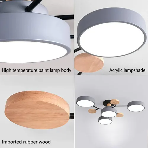 Vista 4 de Lámpara LED de techo, 26 pulgadas, 4 luces de techo modernas, montaje empotrado, de madera, 32 W, regulable, para sala de estar, dormitorio, cocina