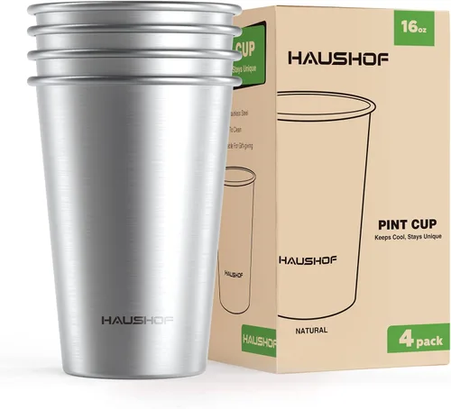 Vista 9 de HAUSHOF Taza de pinta, tazas de acero inoxidable de 14 onzas, tazas de metal apilables, tazas de pinta de cerveza apilables para el hogar, fiesta