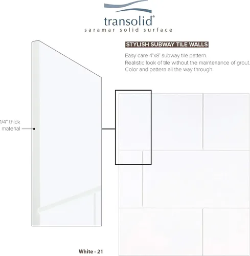 Vista 5 de Transolid SWK603672-21 SaraMar - Kit de pared de ducha de 3 piezas, 36 x 60 x 72 pulgadas, color blanco