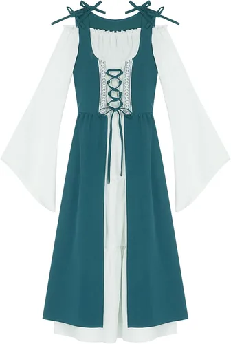 Vista 3 de zdhoor Disfraz medieval para niñas, vestido renacentista, vestido largo vintage, vestido de baile, traje de fiesta de Halloween