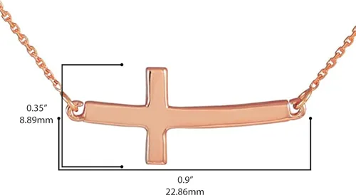 Vista 4 de Collar de oro rosa de 14 quilates con forma de barra transversal horizontal curvada lateral, elección de longitud de cadena