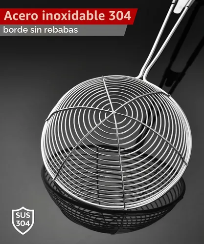 Vista 2 de Cucharón de acero inoxidable 304 para cocinar y freír, utensilios de cocina, cuchara de pasta de alambre
