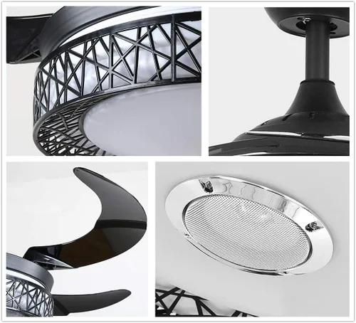Vista 7 de Fandian Ventilador de techo Bluetooth inteligente moderno de 42 pulgadas con luces de control remoto, lámpara de techo retráctil, 7 luces