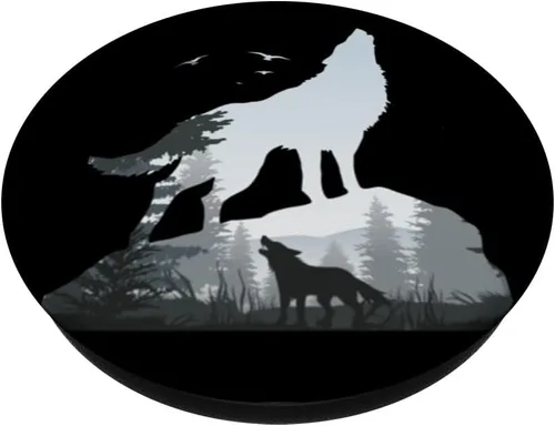 Vista 2 de Wilderness Mountains Nature Howling Wild Animal Wolf PopSockets PopGrip: agarre intercambiable para teléfonos y tabletas