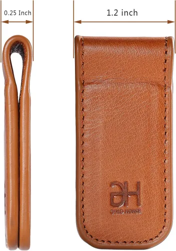 Vista 18 de Soporte magnético delgado para tarjetas de visita de cuero genuino para hombres, Negro -, Slim