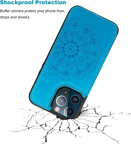 Vista 6 de Vaburs Funda compatible con iPhone 13 Pro Max con tarjetero y diseño de mandala en relieve, de piel sintética, doble botones, a prueba de golpes