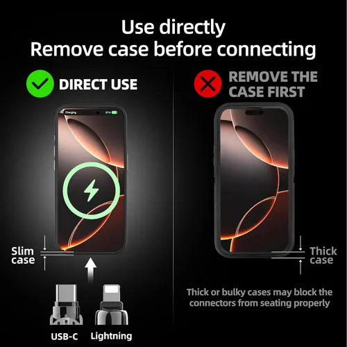 Vista 6 de MFish Cable de carga USB 4 en 1 con funda de transporte, cable de carga rápida de 240 W, USB-A y USB-C dual a USB-C/Lightning, para iPhone Negro