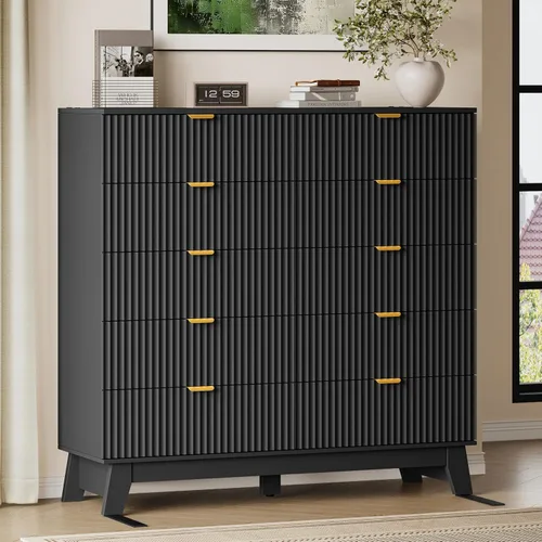 Vista 28 de BORNOON Cómoda con 3 cajones acanalados, cómoda de madera moderna y compacta de 30.3" de altura estilo Boho, gabinete de almacenamiento