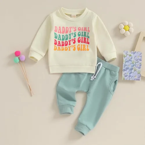 Vista 2 de Shejingb Ropa de bebé para niña, sudadera de mamá y papá, pantalones de color sólido, ropa para otoño e invierno