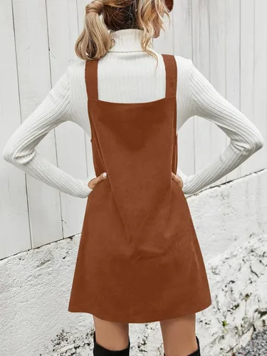 Vista 4 de Koinshha Vestido de pana de moda para mujer, con cuello en V, sin mangas, lindo vestido corto