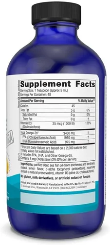 Vista 2 de Nordic Naturals Ultimate Omega Xtra Liquid, sabor a limón, 8 onzas, 3400 mg de omega-3 + 1000 UI de vitamina D3, EPA y DHA, salud cerebral, corazón