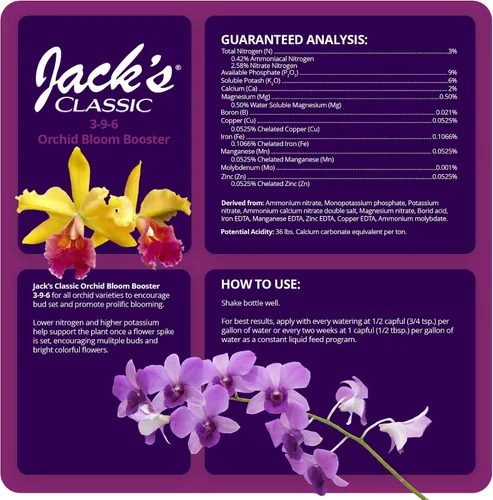 Vista 2 de Jack's Classic 3-9-6 Orchid Bloom Booster - Alimento líquido para plantas con micronutrientes, 8 onzas líquidas