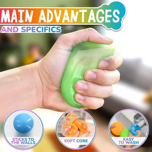 Vista 4 de 8 bolas adhesivas para techo y pared, juego de bolas adhesivas de 1.8 pulgadas con material TPR flexible y resistente al desgarro, bolas brillantes