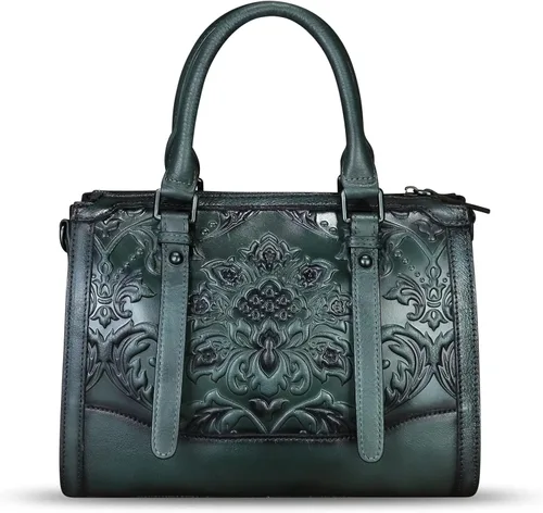 Vista 4 de Bolso de cuero genuino para mujer, bolso de cuero en relieve, bolso con asa superior, bolso hecho a mano, bolso cruzado hobo