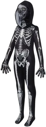 Vista 3 de Traje Zentai con capucha de esqueleto de Halloween, disfraz de cuerpo completo de elastano para fiesta de cosplay