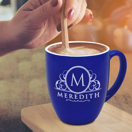 Vista 5 de The Wedding Party Store Taza de café con leche grabada personalizada, taza de café y té personalizada (azul)
