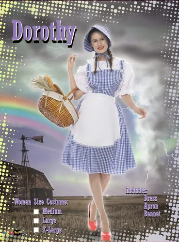 Vista 6 de FantastCostumes Disfraz clásico de Dorothy para mujer, disfraz de Halloween para cosplay, cuento de hadas de Kansas Girl, vestido a cuadros azul